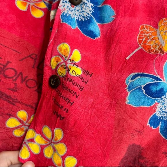 Jams World Men's Aloha Floral Hawaiian Button Front Short Sleeve Shirt Aloha Red - Picture 5 of 10